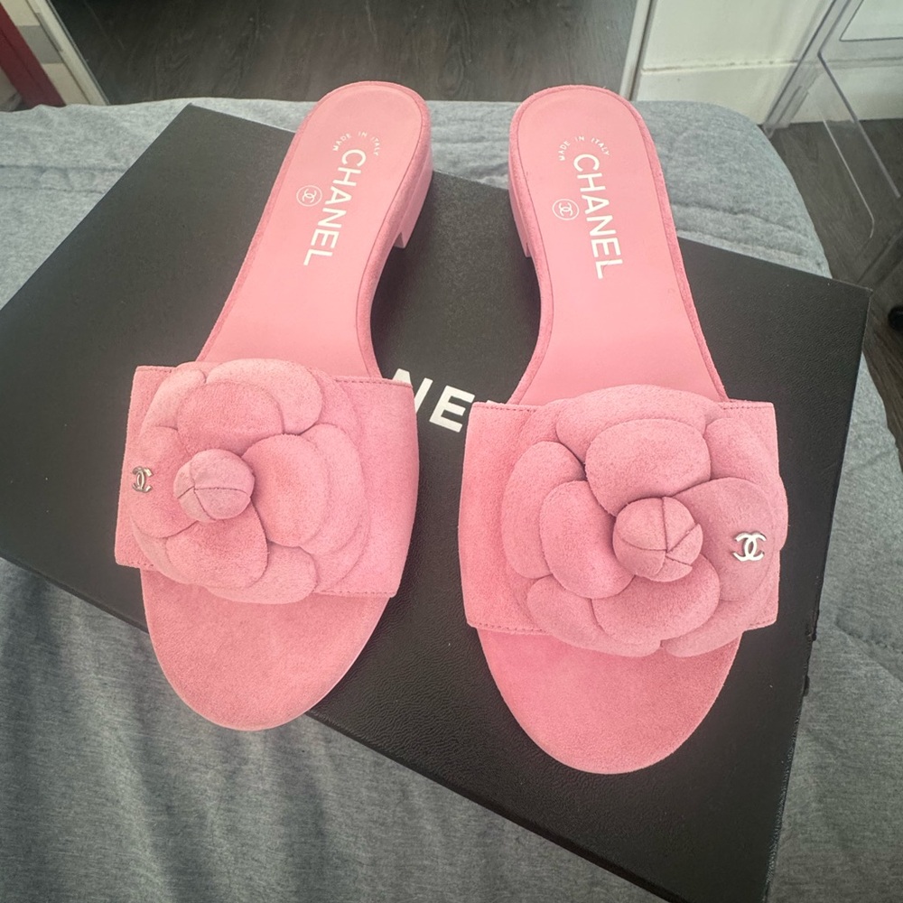 Chanel Pink Rosette Sandals